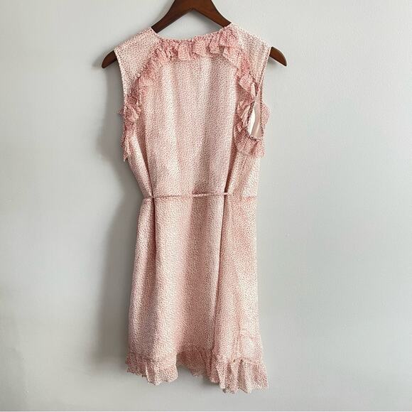 ALLSAINTS Women’s Priya Leox Dress Pink & White Polkadot Ruffle Wrap Flowy Light - Picture 6 of 10